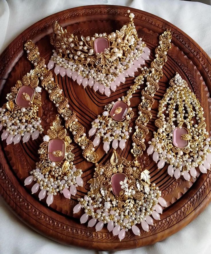 Pink Plated Kundan Choker Necklace Set with Pink Stones, White Pearl Drops, Matching Earrings & Maang Tikka
