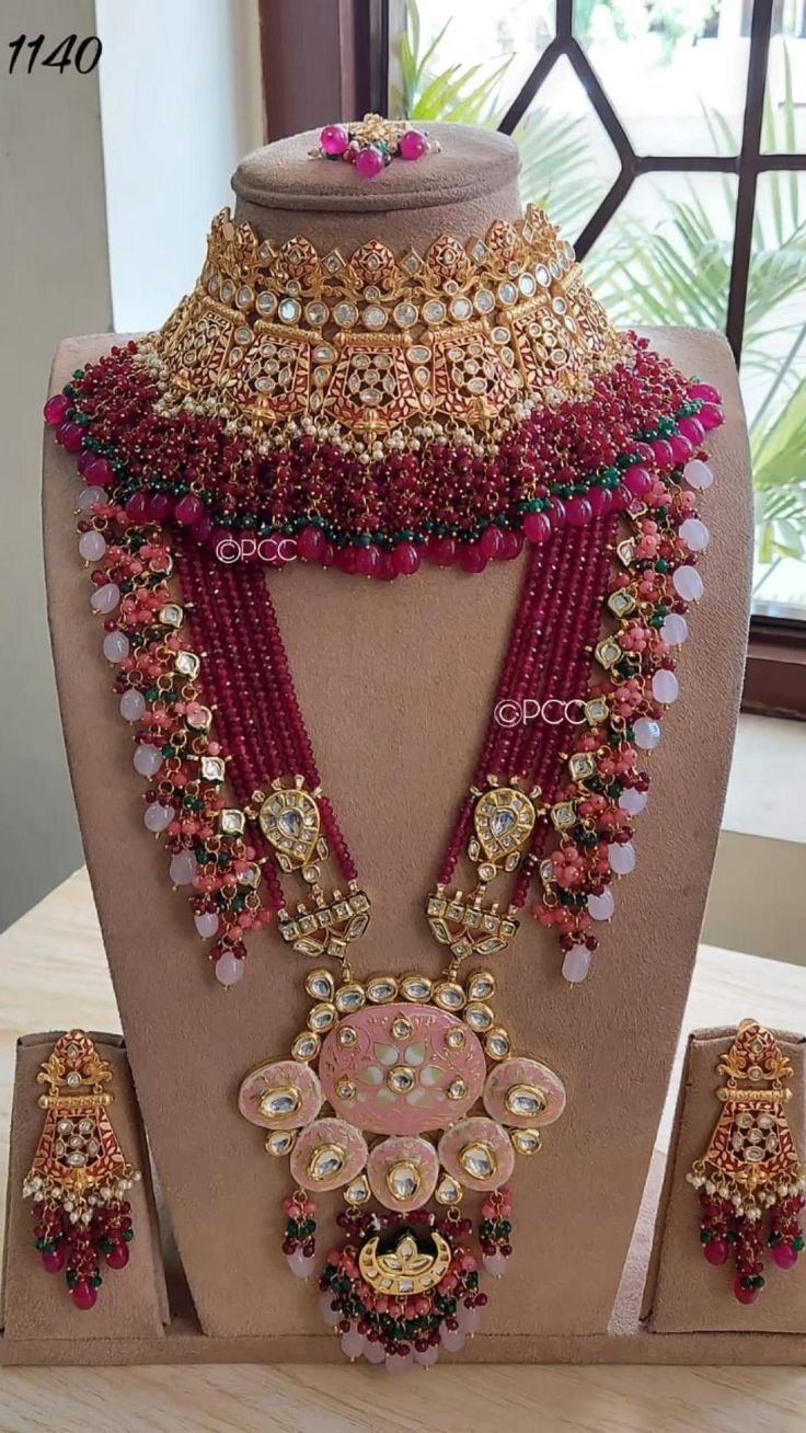 Royal Bridal Kundan Choker Set with Beaded Long Haar & Pendant – Pink & Green Statement Jewelry