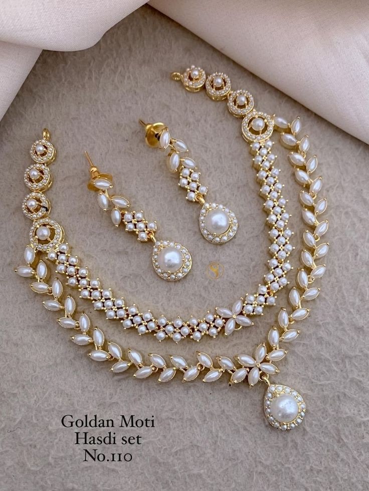 Elegant Golden Moti Hasli Necklace Set with Pearl Drop Earrings