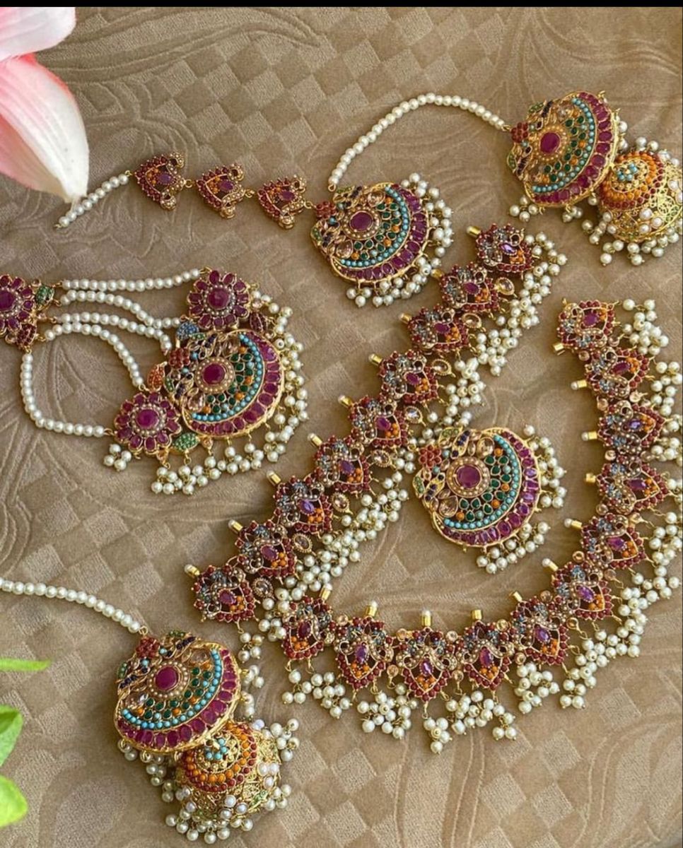 Traditional Rajasthani Kundan Pearl Bridal Necklace Set with Jhumka Earrings