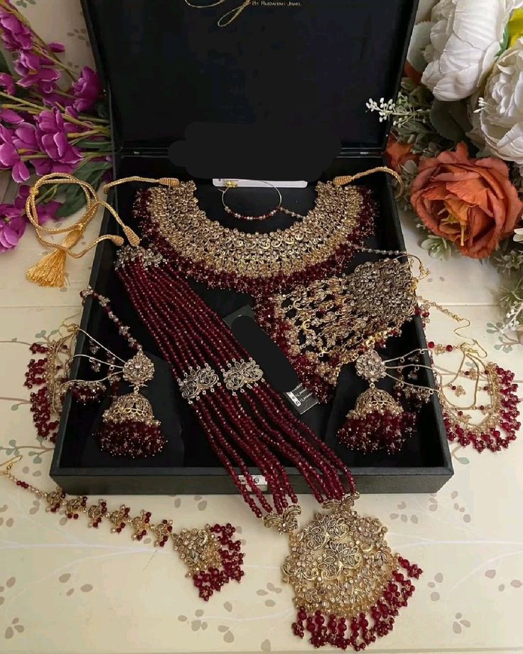 Maroon Kundan Bridal Necklace Set with Multi-Layer Beads & Statement Pendant