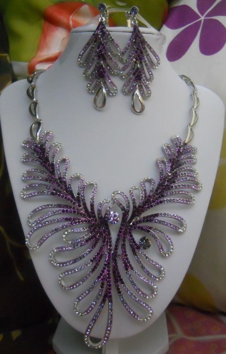 Purple Crystal Butterfly Design Necklace Set with Matching Earrings