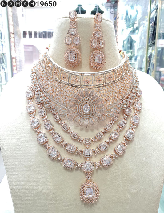 Premium Multi Layer Wedding Choker Jewellery Set with Long Earrings