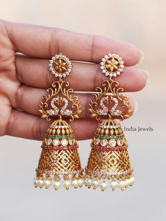 South Indian Pearl Drop Designer Jhumki with AD Stones