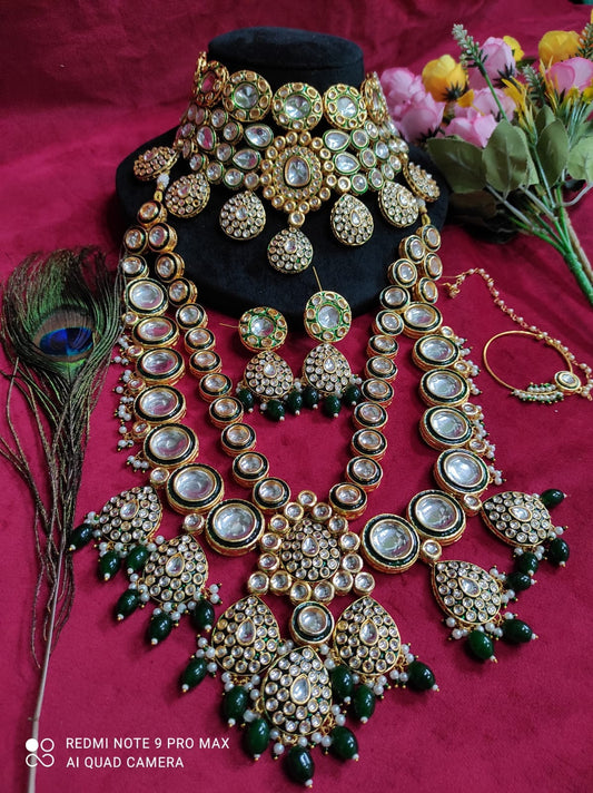 Premium Antique Gold Plated Kundan Bridal Jewelry Set for Women
