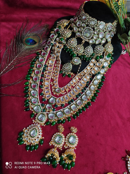 Premium Antique Gold Plated Kundan Bridal Jewelry Set for Women