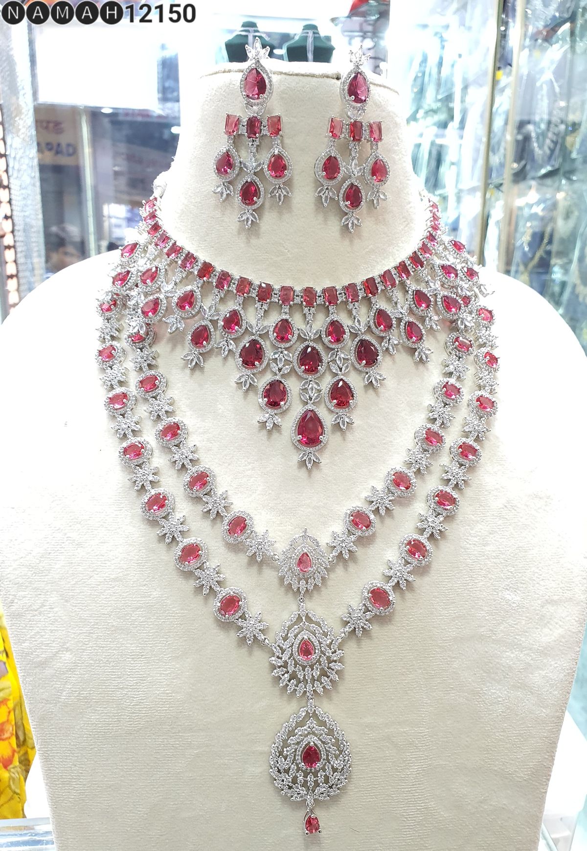 Silver Plated American Diamond Layered Wedding Jewellery for Women