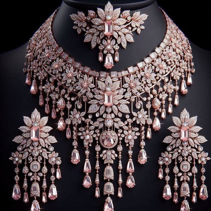 Rose Gold Bridal Choker Necklace Set with American Diamond & Pink Crystal Stone