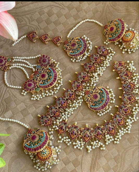 Traditional Rajasthani Kundan Pearl Bridal Necklace Set with Jhumka Earrings