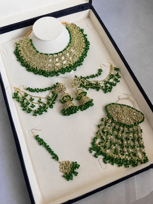 Green Beaded Gold-Tone Bridal Jewellery Set | Traditional Wedding Jewellery Collection